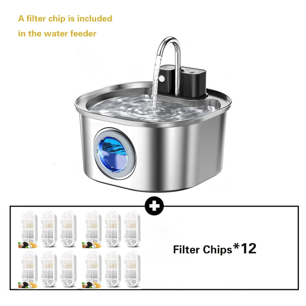 Bebedero inalámbrico con sensor de 3,2 L para perros y gatos, de acero inoxidable. Promueve la hidratación de tu mascota al tener agua continuamente.