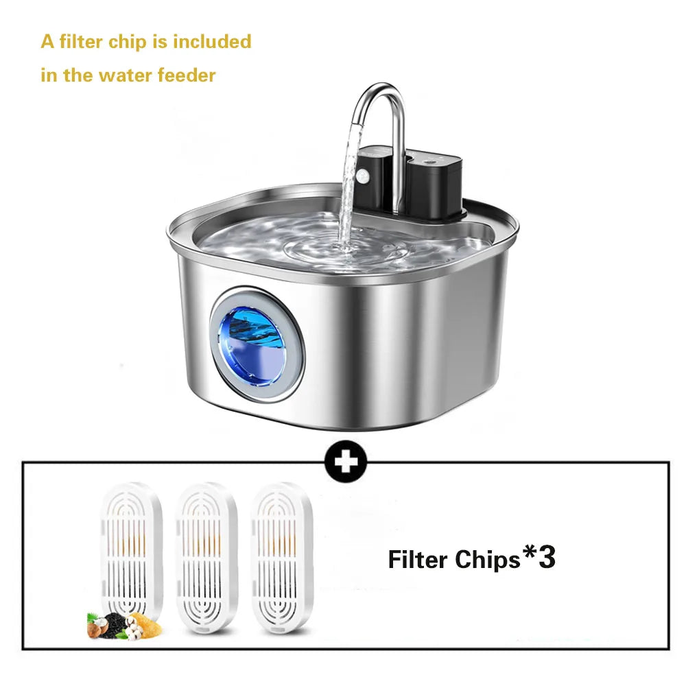 Bebedero inalámbrico con sensor de 3,2 L para perros y gatos, de acero inoxidable. Promueve la hidratación de tu mascota al tener agua continuamente.