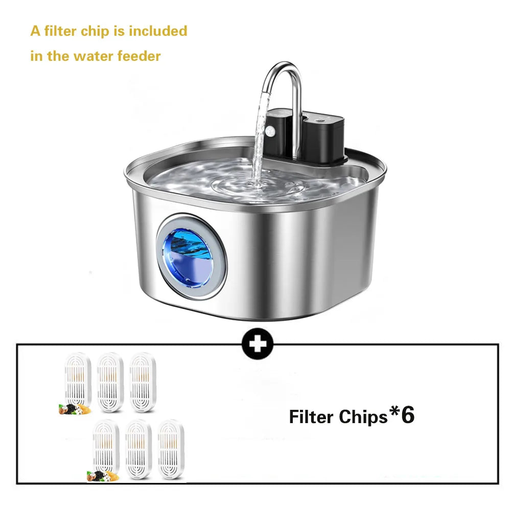 Bebedero inalámbrico con sensor de 3,2 L para perros y gatos, de acero inoxidable. Promueve la hidratación de tu mascota al tener agua continuamente.