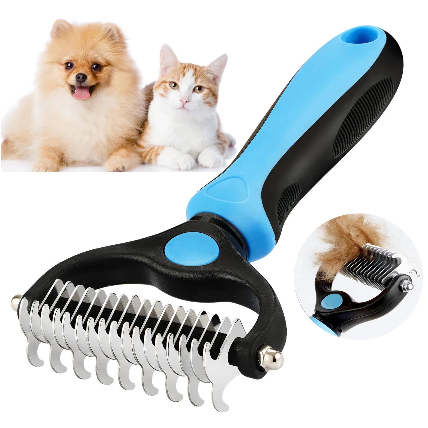 Cepillo profesional para eliminar el pelo muerto de perros y gatos. El proceso de deslanado reduce el estrés y ayuda a detectar problemas de piel en nuestra mascota.