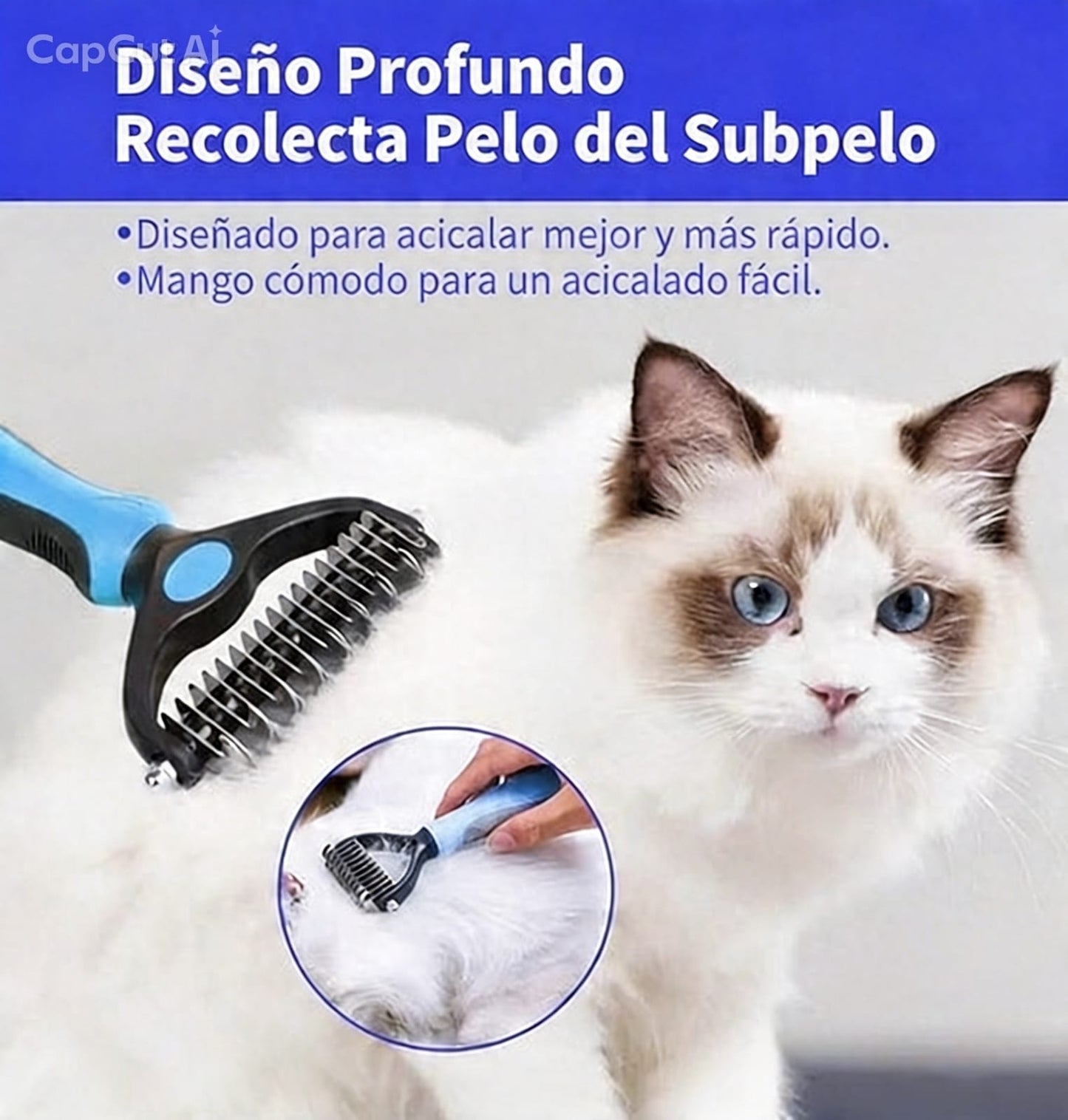 Cepillo profesional para eliminar el pelo muerto de perros y gatos. El proceso de deslanado reduce el estrés y ayuda a detectar problemas de piel en nuestra mascota.